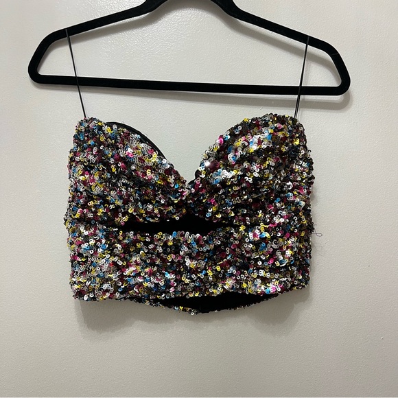 The Attico Sequin Cutout Strapless Crop Top Multicolor Size 40 (Small) - Picture 4 of 13